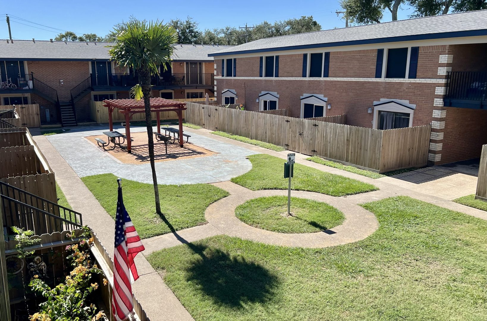 a large building with a lawn chair in front of it